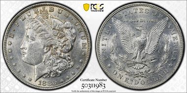 1880-S $1 VAM 12, Checkmark AU55