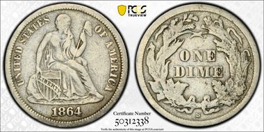 1864-S 10C VF20