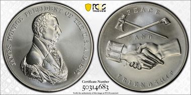 (2019) Medal James Monroe "1817" Silver Matte Finish MS70