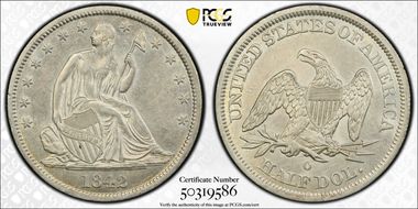 1842-O 50C Medium Date, Rev 1842 AU55