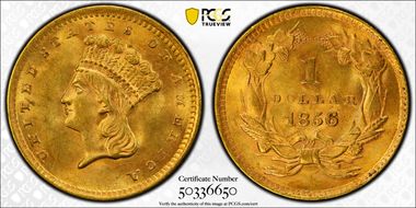 1856 G$1 Slanted 5 MS63