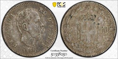 1889-R 50C KM-26  Ag AU50