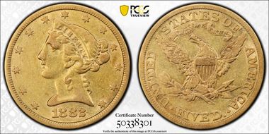 1882 $5 XF40
