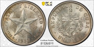1932 Peso KM-15.2  Ag MS63