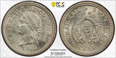 1902 (P) 5C Restrepo-365.1 Silver MS64
