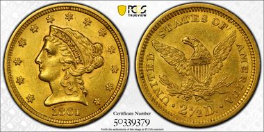 1861 $2.50 New Reverse AU58