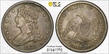 1839 50C Capped Bust XF40