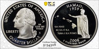 2008-S 25C Hawaii Silver PR69DCAM