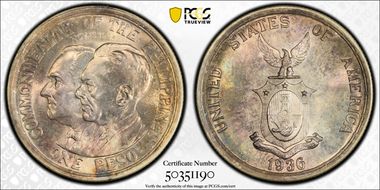 1936-M Peso Roosevelt-Quezon KM-177  Ag MS66