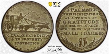 (c.1797) Tk 1/2D DH-363 Middlesex, Mail Coach Var Silvered XF40