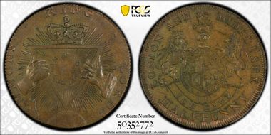 (c.1790) Tk 1/2D DH-960 Middlesex, National MS63BN