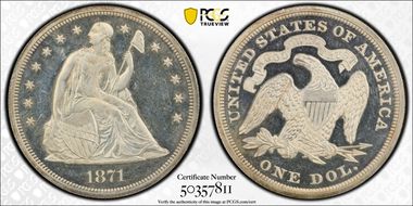 1871 $1 PR62DCAM