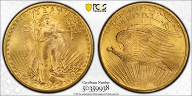 1908 $20 No Motto MS65+