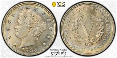 1883 5C No CENTS MS65