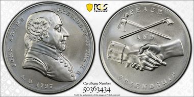 (2018) Medal John Adams "1797"  Silver Matte Finish MS70