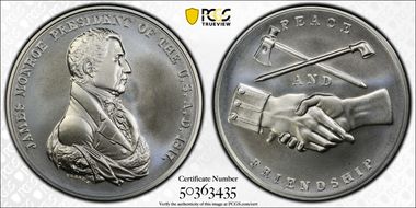 (2019) Medal James Monroe "1817" Silver Matte Finish MS70