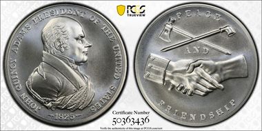 (2019) Medal John Quincy Adams "1825" Silver Matte Finish MS70