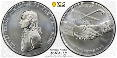 (2019) Medal Thomas Jefferson "1801"  Silver Matte Finish MS70