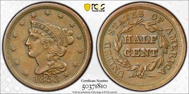 1853 1/2C AU53BN