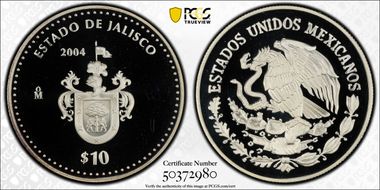 2004-Mo 10 Peso Jalisco KM-749  Ag PR69DCAM