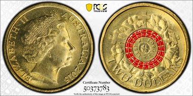 2015 $2 Lest We Forget Colorized Poppy Counterstamp MS67