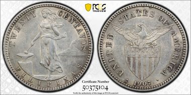 1907-S 20C AU55