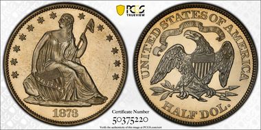 1873 50C No Arrows PR63