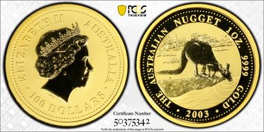 2003 $100 Kangaroo-Nugget Au MS70