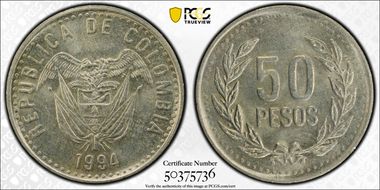 1994 50 Peso KM-283.2 MS62