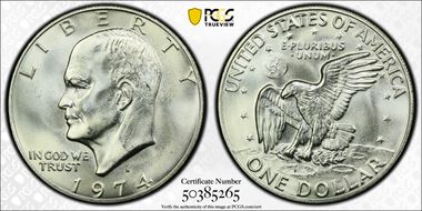 1974-S $1 Silver MS68