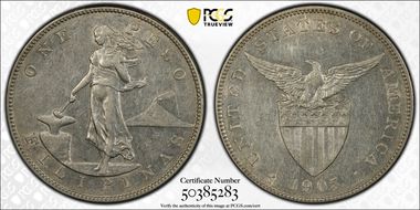 1905-S Peso Allen-16.06 Curved Serif AU53