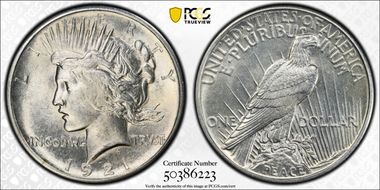 1921 $1 High Relief, Peace N1