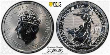 2023 £2 Britannia Ag Charles III Coronation MS68