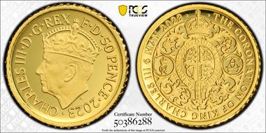 2023 50p Coronation of Charles III Au PR70DCAM