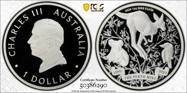 2024-P125 $1 Perth Mint 125th Anniv Ag PR70DCAM
