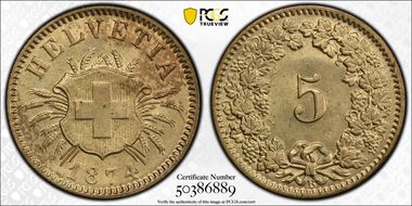 1874 B 5 Rap MS64
