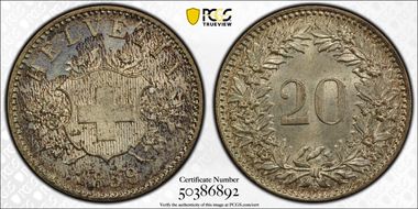 1859 B 20 Rap MS65