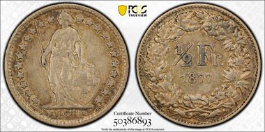 1877 B 1/2 Fr AU50