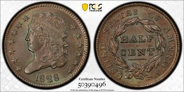 1828 1/2C 13 Stars MS64BN