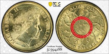 2016 $2 Olympic Team - Red Colorized MS66