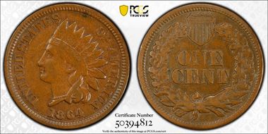 1864 1C Bronze XF40BN