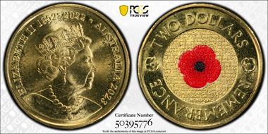 2023 $2 35th Ann $2 Coin Set Colorized Remembrance Red Poppy MS69
