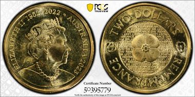 2023 $2 35th Ann $2 Coin Set Remembrance Poppy MS68