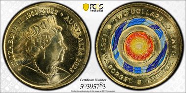 2023 $2 35th Ann $2 Coin Set Colorized Lest we Forget-Eternal Flame MS66