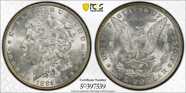 1886 $1 VAM 1A, Line in 6 MS62