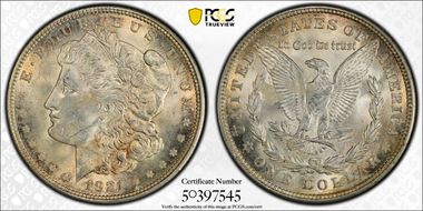 1921 $1 Morgan, Pitted Reverse MS62