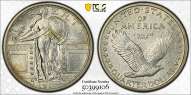 1917-D 25C Type 1 AU58FH