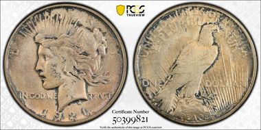 1921 $1 High Relief, Peace MS62