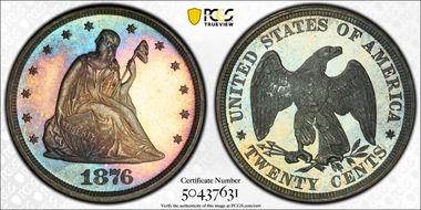 1876 20C FS-801, Doubled Die Reverse MS66