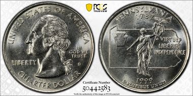 1999-D 25C Pennsylvania MS64